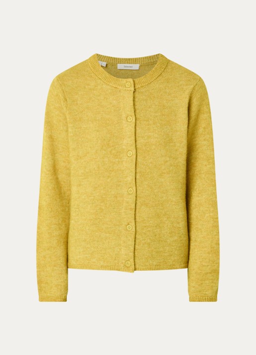 Selected Lulu fijngebreid vest in wolblend met ronde hals - voorkant 3 groen