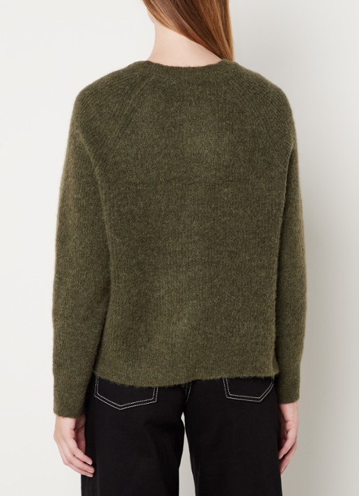 Selected Lulu fijngebreid vest in wolblend - achterkant 4 olijfgroen