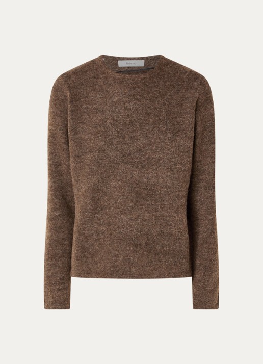 Selected Lulu fijngebreide pullover in wolblend met ronde hals - voorkant lichtbruin