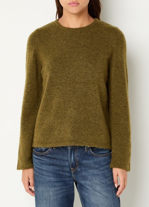Selected Lulu fijngebreide pullover in wolblend met ronde hals - detail mosgroen