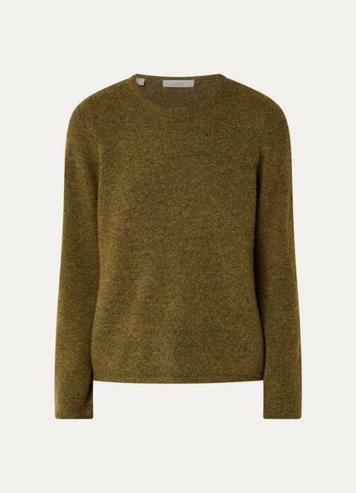 Selected Lulu fijngebreide pullover in wolblend met ronde hals - voorkant 2 mosgroen