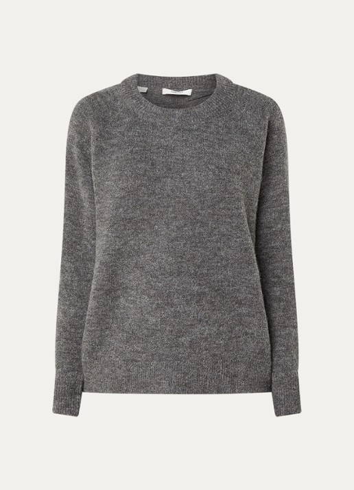 Selected Lulu fijngebreide pullover in wolblend - voorkant 2 grijs