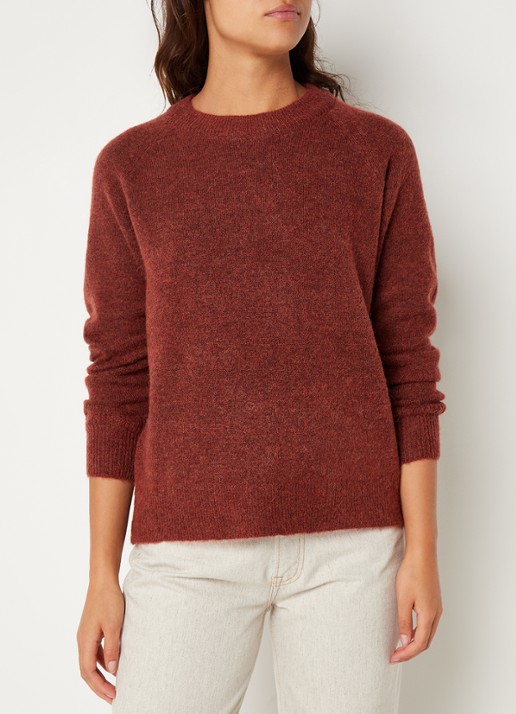 Selected Lulu fijngebreide pullover in wolblend - detail donkeroranje