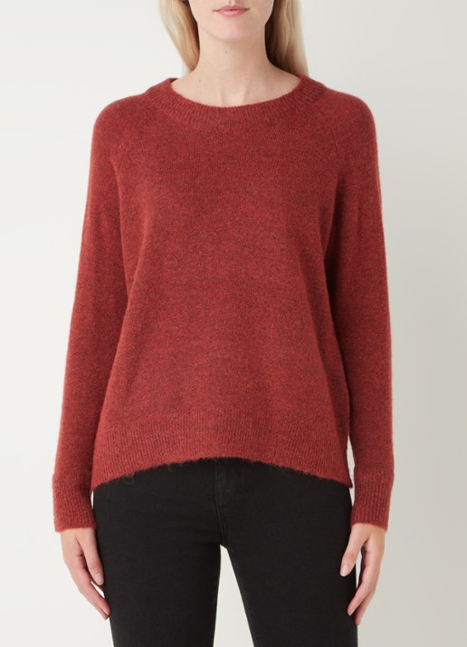 Selected Lulu fijngebreide pullover in wolblend - detail steenrood