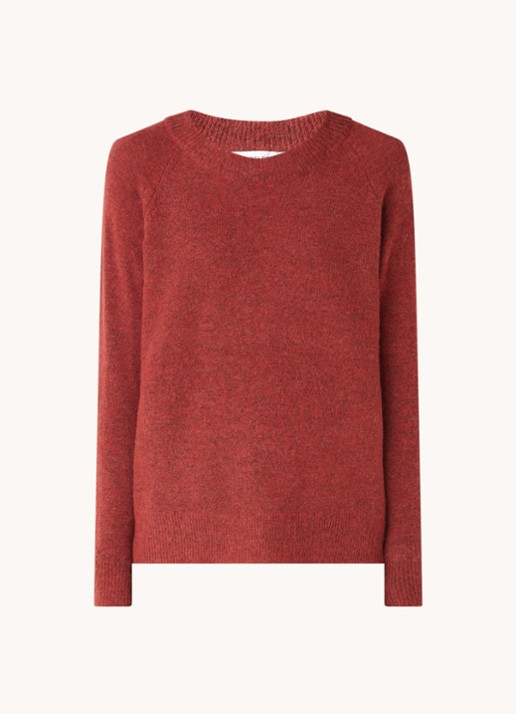 Selected Lulu fijngebreide pullover in wolblend - voorkant 2 steenrood