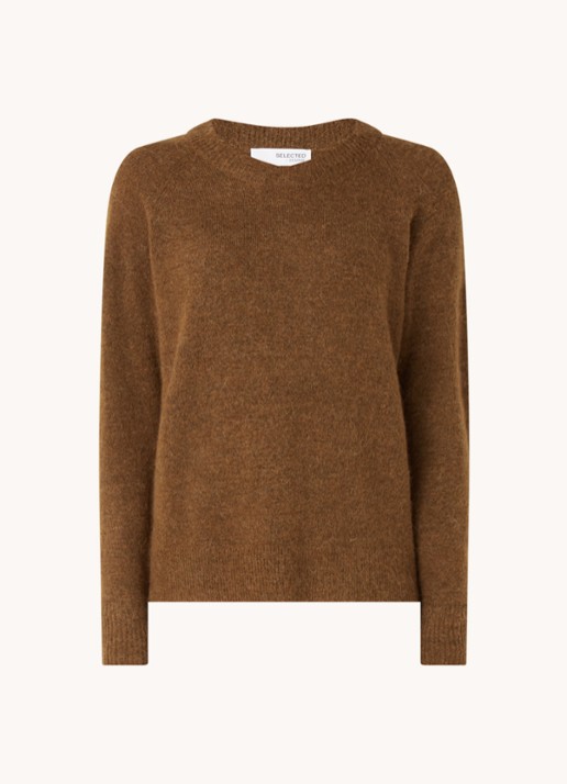 Selected Lulu fijngebreide pullover in wolblend - voorkant 2 bruin