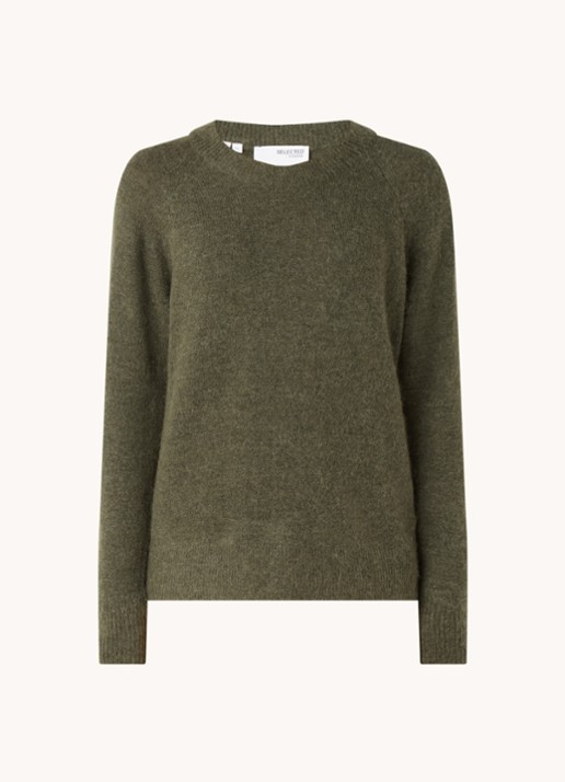 Selected Lulu fijngebreide pullover in wolblend - voorkant donkergroen