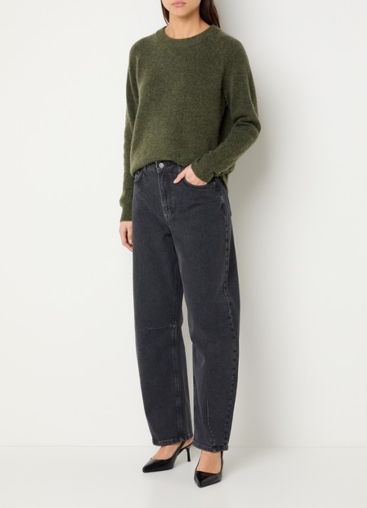 Selected Lulu fijngebreide pullover in wolblend - voorkant 2 olijfgroen