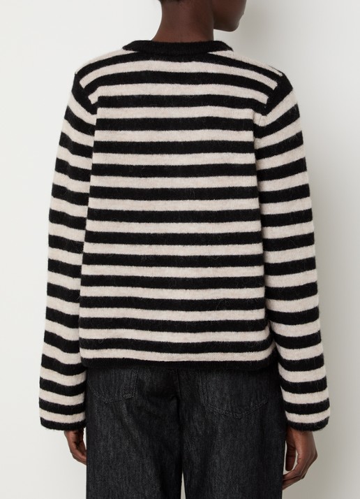 Selected Lulu grofgebreid vest in alpaca wolblend met streepprint - achterkant zwart