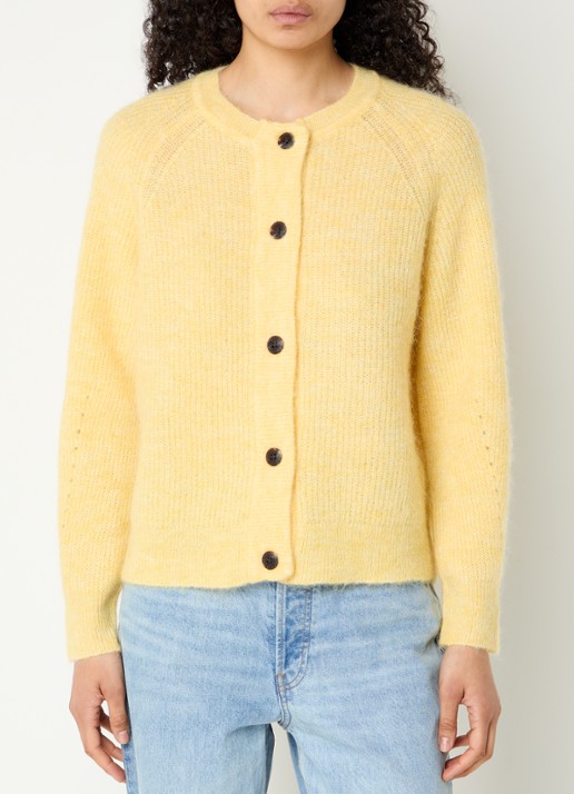 Selected Lulu grofgebreid vest in alpaca wolblend - detail geel