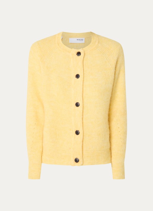 Selected Lulu grofgebreid vest in alpaca wolblend - voorkant 3 geel