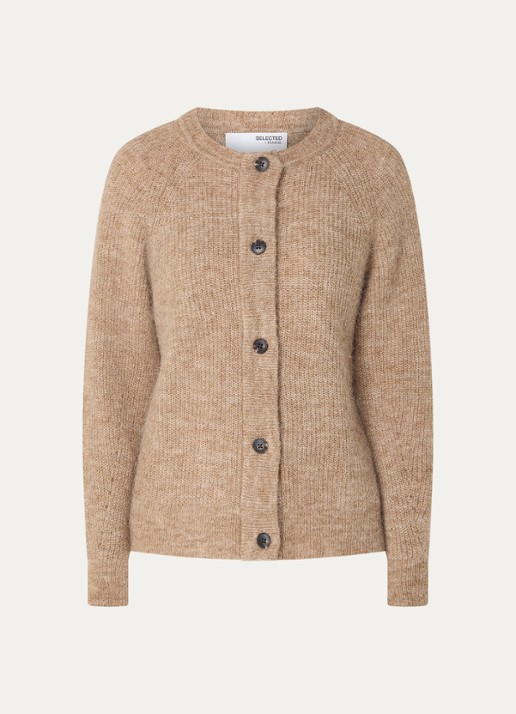 Selected Lulu grofgebreid vest in alpaca wolblend - voorkant camel