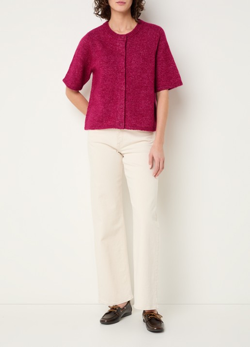 Selected Lulu grofgebreid vest in alpaca wolblend - voorkant 3 cranberryrood