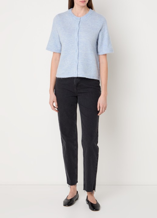 Selected Lulu grofgebreid vest in alpaca wolblend - voorkant 4 blauw