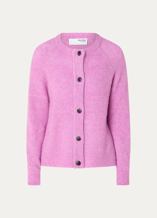 Selected Lulu grofgebreid vest in alpaca wolblend - voorkant 2 roze