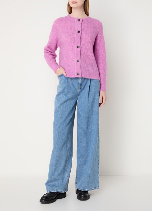 Selected Lulu grofgebreid vest in alpaca wolblend - voorkant 3 roze