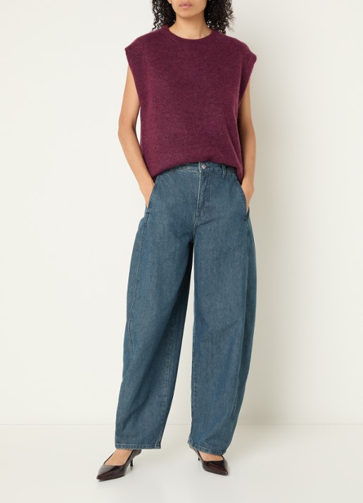 Selected Lulu grofgebreide spencer in alpaca wolblend - voorkant 4 bordeauxrood