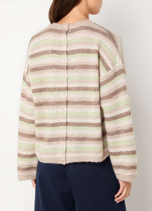 Selected Lulu grofgebreide trui in alpaca wolblend met streepprint - achterkant 3 donkerbeige