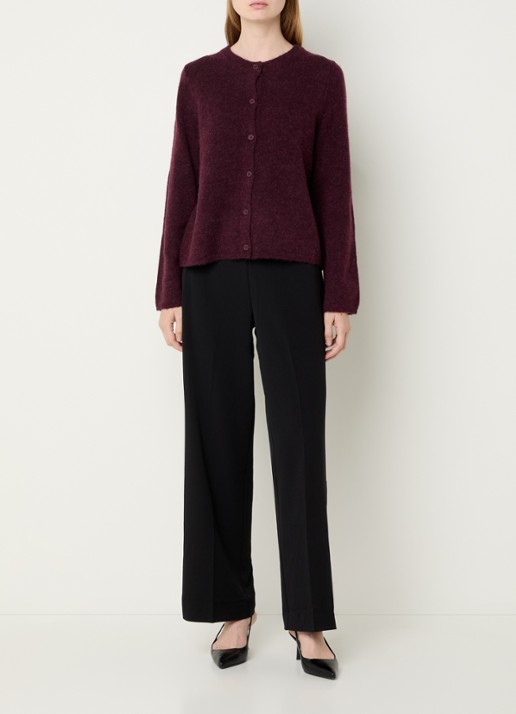 Selected Lulu grofgebreide vest in wolblend - voorkant 4 aubergine