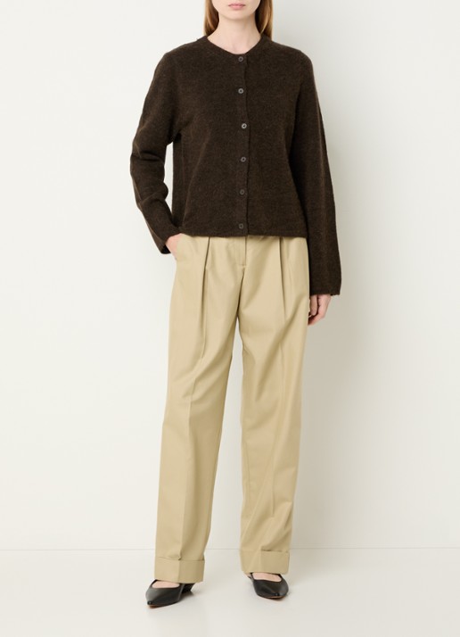Selected Lulu grofgebreide vest in wolblend - voorkant 3 donkerbruin