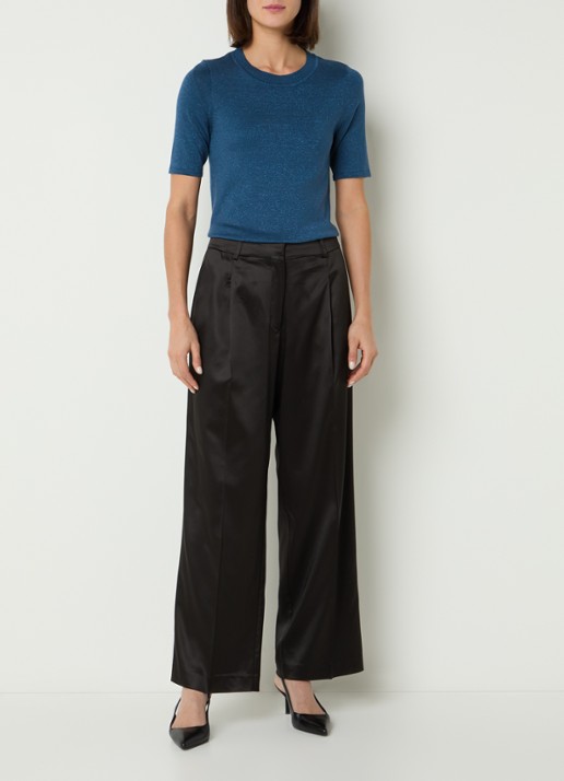 Selected Lura trui  met lurex - voorkant 3 staalblauw