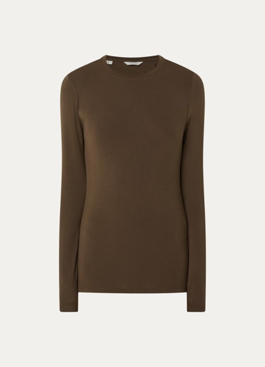 Selected Manja longsleeve met ronde hals - voorkant 3 bruin