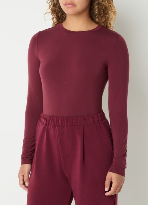 Selected Manja trui met ronde hals - detail bordeauxrood