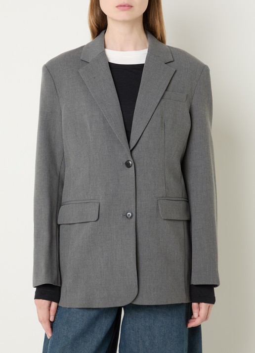 Selected Mara oversized blazer in wolblend met klepzakken - detail 2 grijs