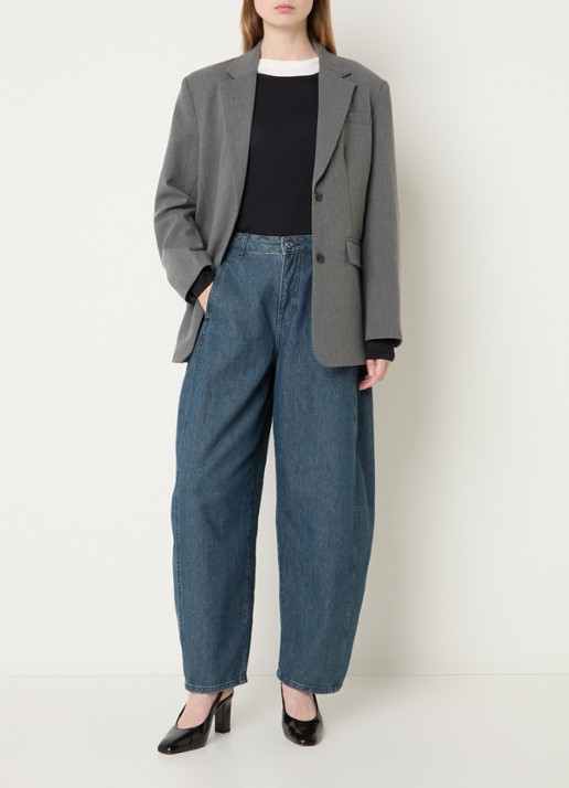 Selected Mara oversized blazer in wolblend met klepzakken - voorkant 4 grijs