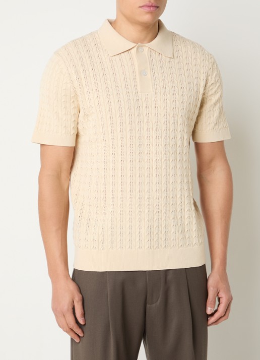 Selected Mattis kabelgebreide polo met opengewerkt dessin