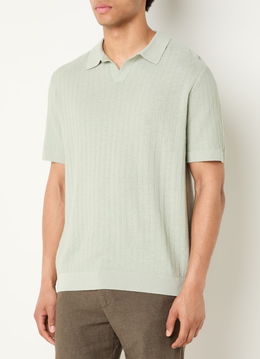 Selected Mattis regular fit polo in linnenblend - detail 3 lindegroen