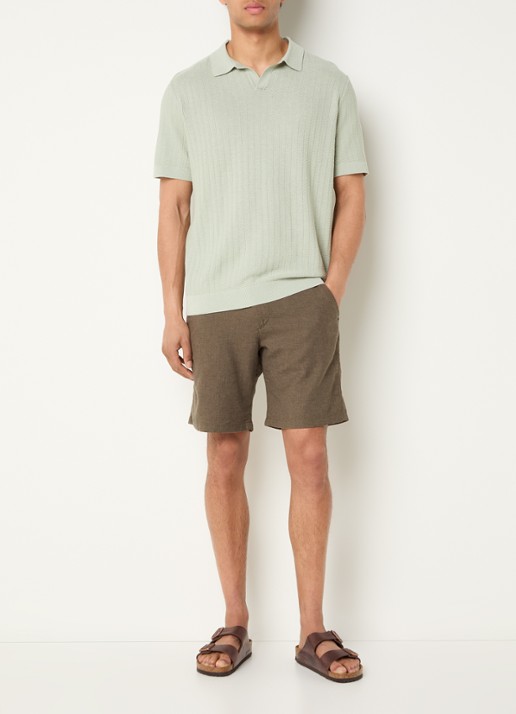Selected Mattis regular fit polo in linnenblend - voorkant 2 lindegroen