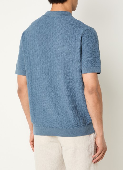 Selected Mattis regular fit polo in linnenblend - achterkant 4 blauw
