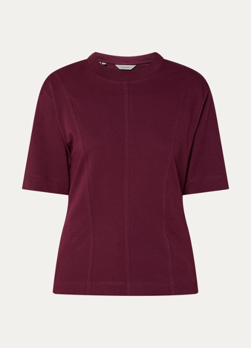 Selected Mesa T-shirt met schoudervulling en siernaad - voorkant bordeauxrood