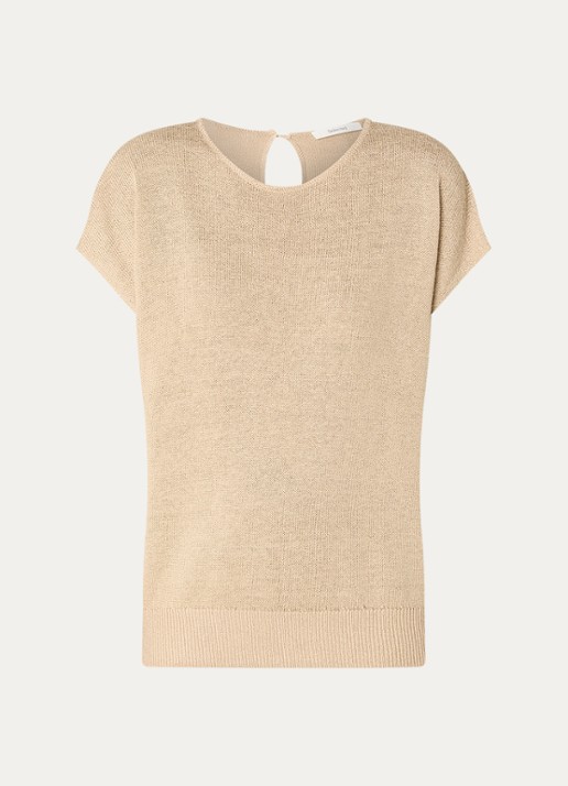 Selected Mia grofgebreide top in linnenblend met keyhole - voorkant wit