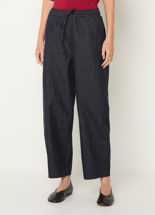 Selected Mid waist loose fit broek in linnenblend met steekzakken