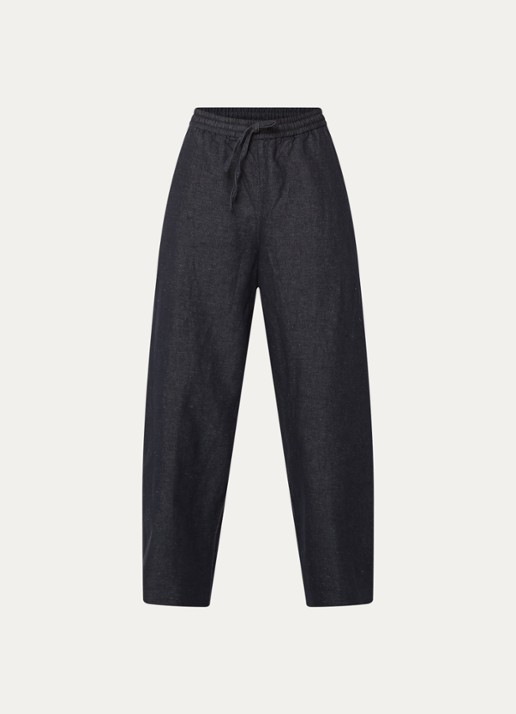 Selected Mid waist loose fit broek in linnenblend met steekzakken - voorkant donkerblauw