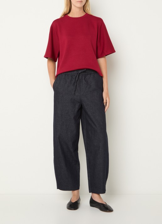 Selected Mid waist loose fit broek in linnenblend met steekzakken - voorkant 2 donkerblauw