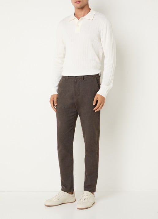 Selected Miles slim fit chino met steekzakken - voorkant 4 bruin