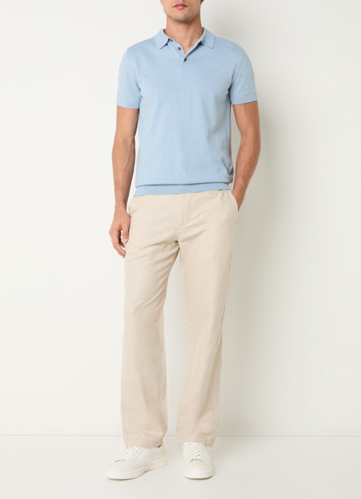 Selected Miles straight fit chino in linnenblend met steekzakken - voorkant 5 beige