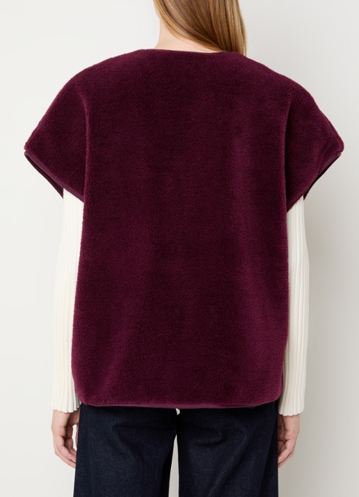 Selected Milla vest van teddy met steekzakken - achterkant aubergine