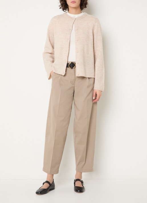 Selected Mille high waist tapered fit broek met steekzakken - voorkant 3 beige