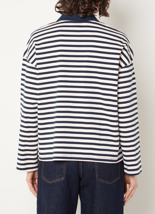 Selected Milly polo met streepprint en logo - achterkant donkerblauw