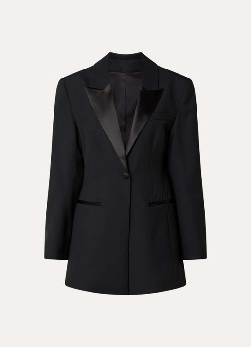 Selected Miya blazer met split en paspelzakken - voorkant 3 zwart