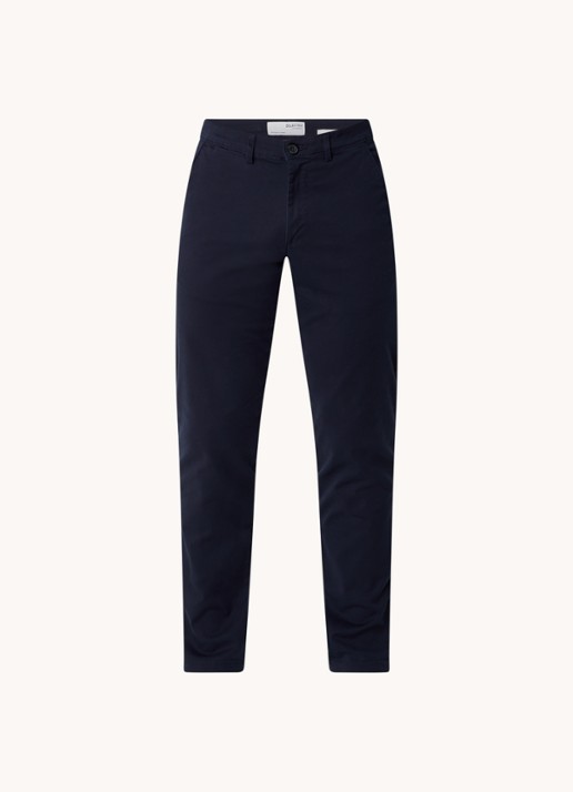 Selected New Miles slim fit chino met steekzakken - voorkant 2 donkerblauw