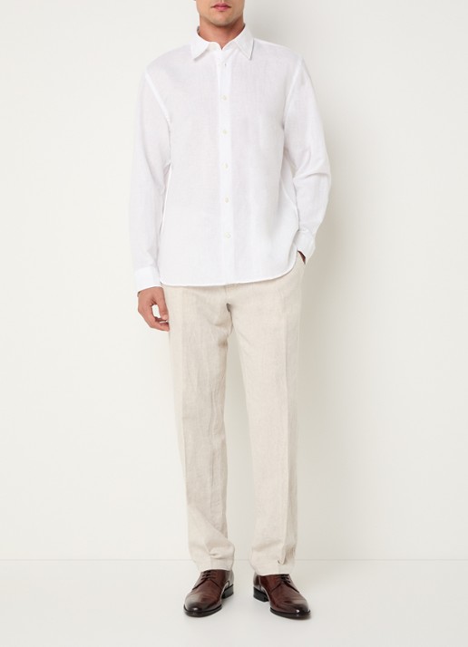Selected Noos regular fit overhemd in linnenblend - voorkant 3 wit