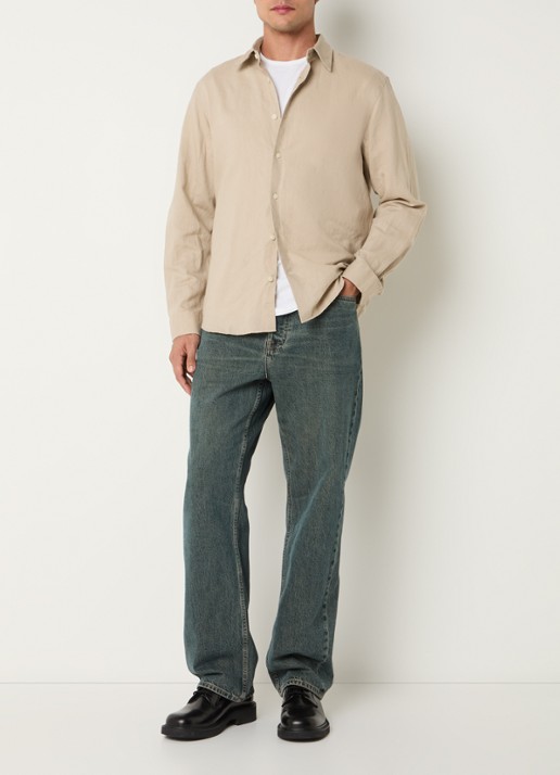Selected Noos regular fit overhemd in linnenblend - voorkant 3 khaki