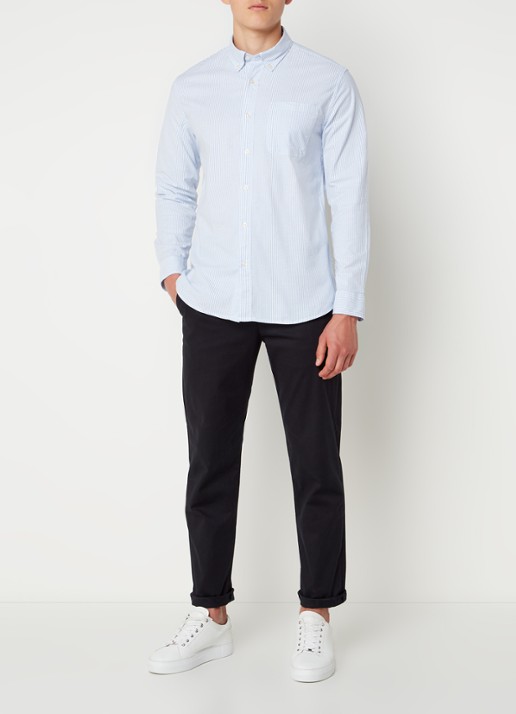 Selected Noos regular fit overhemd met borstzak en streepprint - voorkant 3 lichtblauw