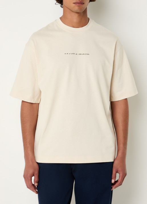 Selected Norman T-shirt met logo- en backprint - achterkant 4 beige