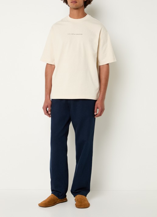 Selected Norman T-shirt met logo- en backprint - voorkant 2 beige